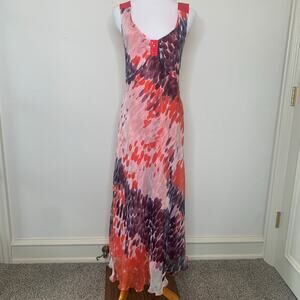 Chelsea Design Red White Black 100% Silk Dress Sz 12